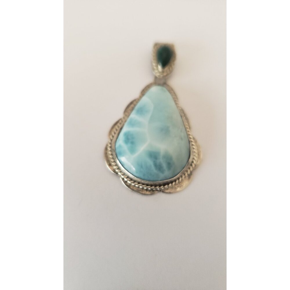 Vintage Larimar Pear Shape Pendant Set in Silver